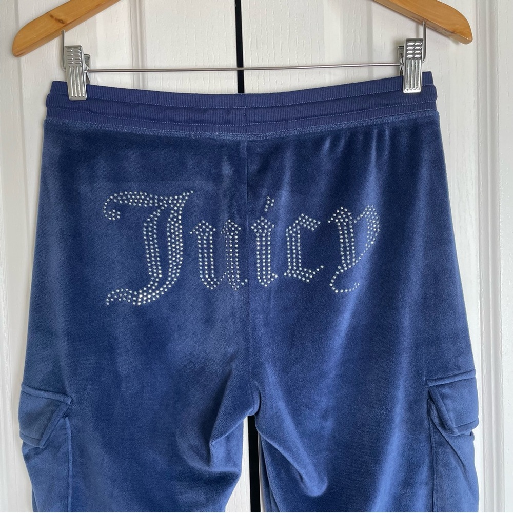 y2k 2000s Juicy Couture Cargo Utilty Velour Track Pants Women’s S Blue Big Bling - Picture 9 of 16